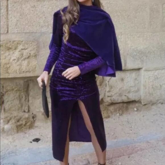 ZARA Purple SEQUIN MIDI DRESS Size Extra Small XS - Picture 11 of 15